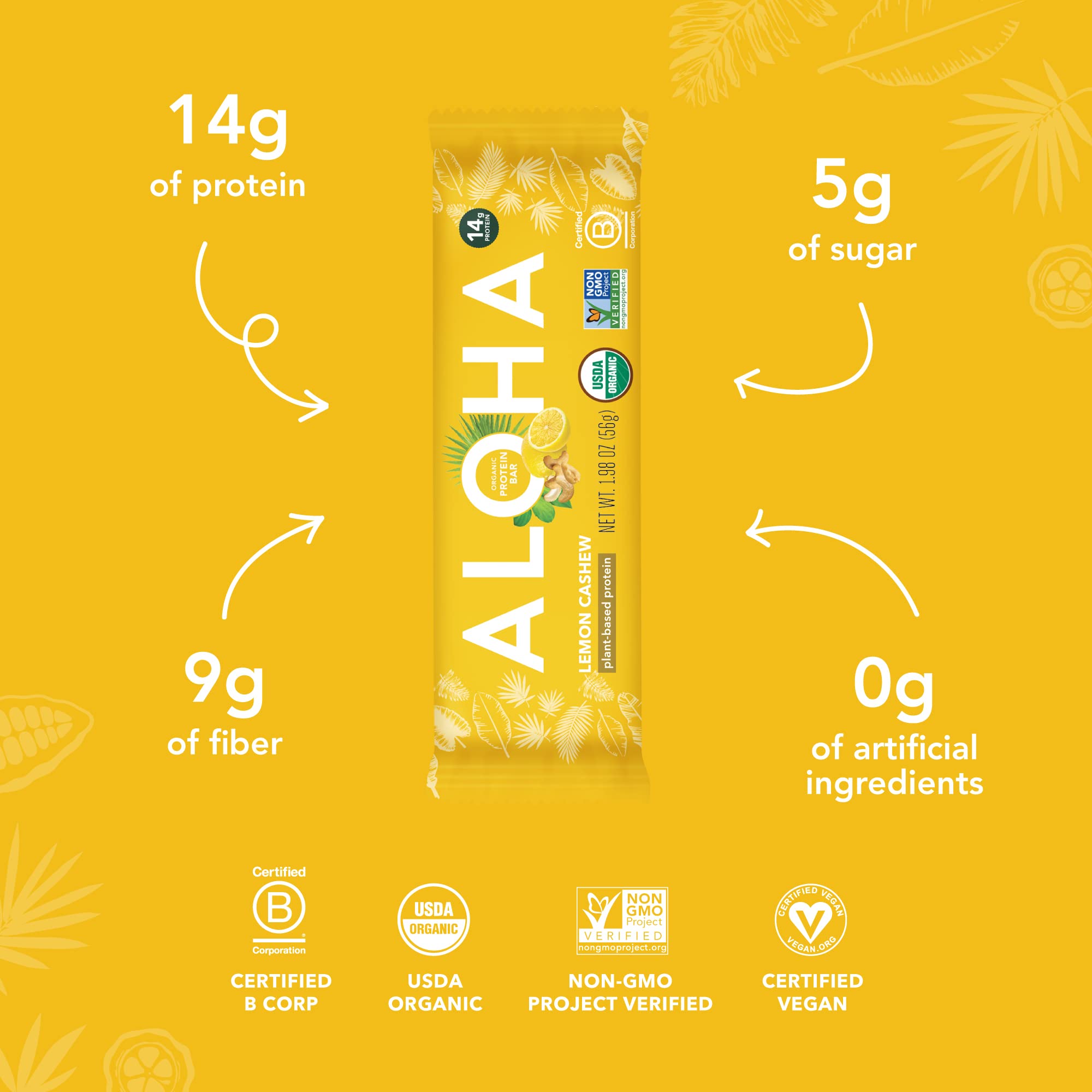 ALOHA Lemon Cashew ingredients emphasize real, whole-food plant-based protein.