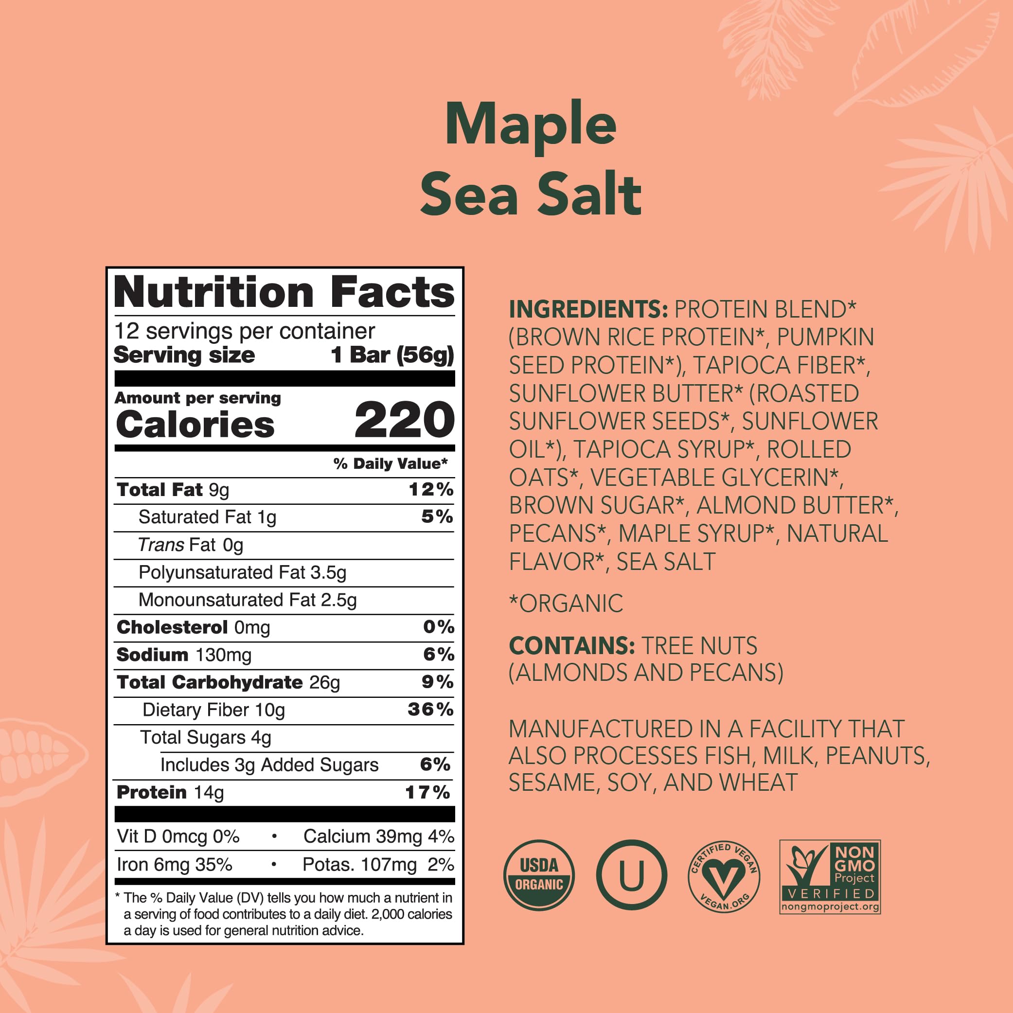 ALOHA Maple Sea Salt Bar close-up highlighting chocolatey surface and texture.