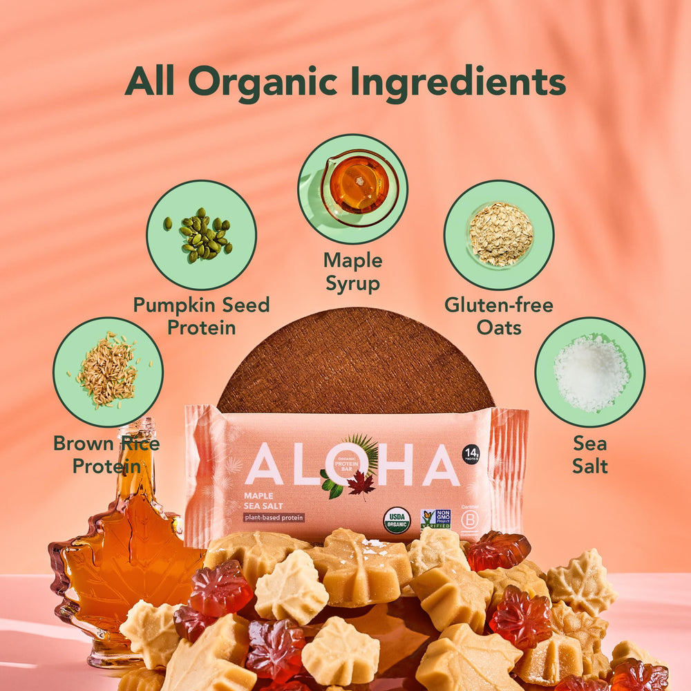ALOHA Maple Sea Salt Bar on-the-go snack in a bag for travel and workouts.
