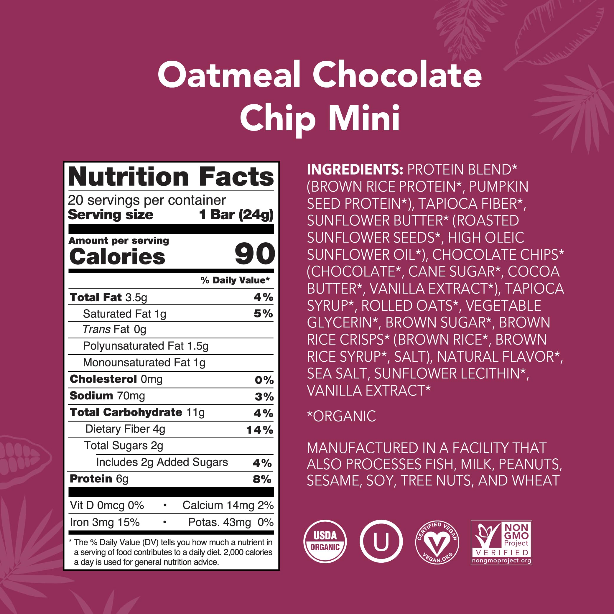 ALOHA Minis nutrition facts display 6g protein and 4g fiber