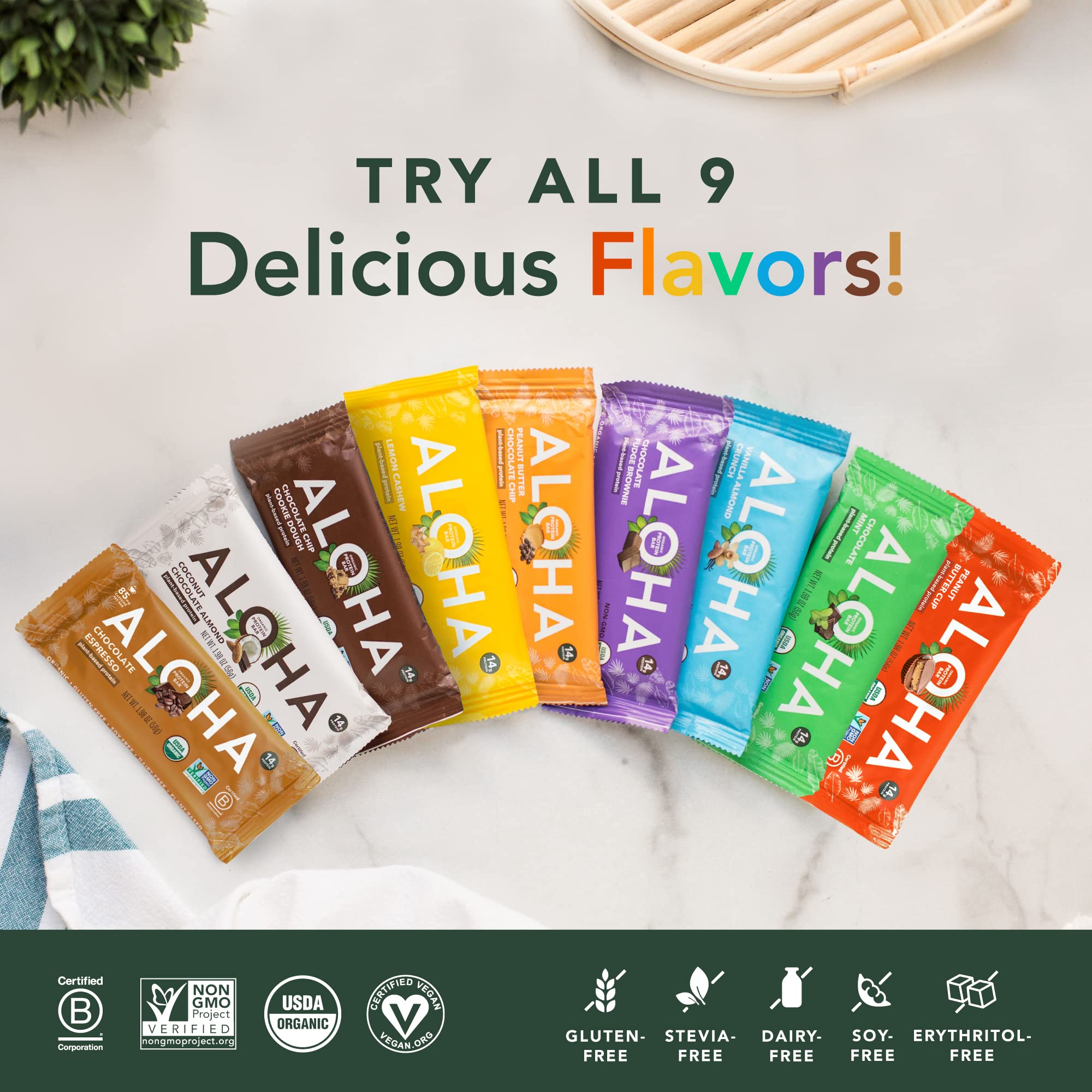 ALOHA packaging image on wood surface conveys wholesome, grab-and-go appeal.
