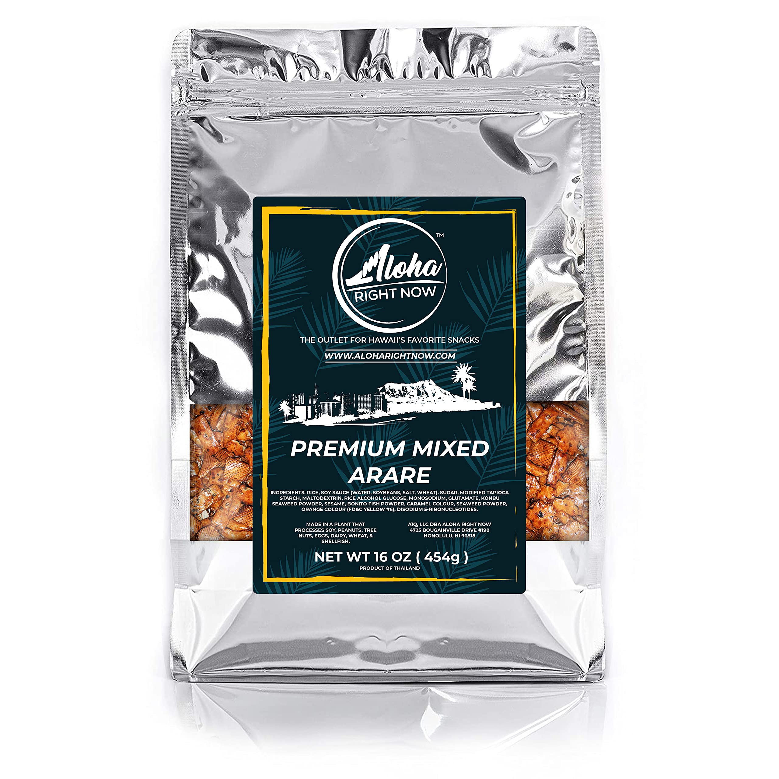 Aloha Right Now Arare rice crackers with nori sprinkles add oceanic flavor.