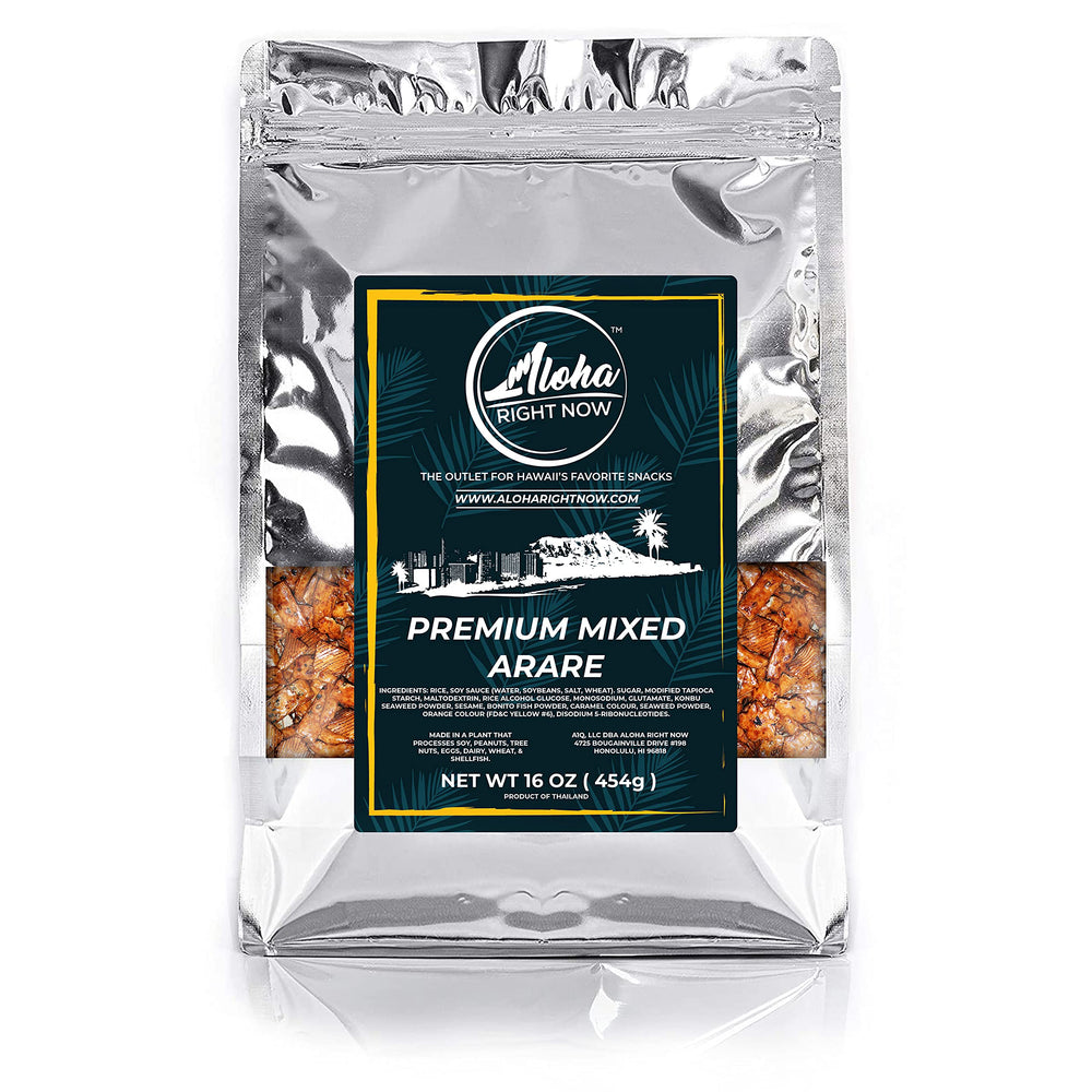 Aloha Right Now Arare rice crackers with nori sprinkles add oceanic flavor.