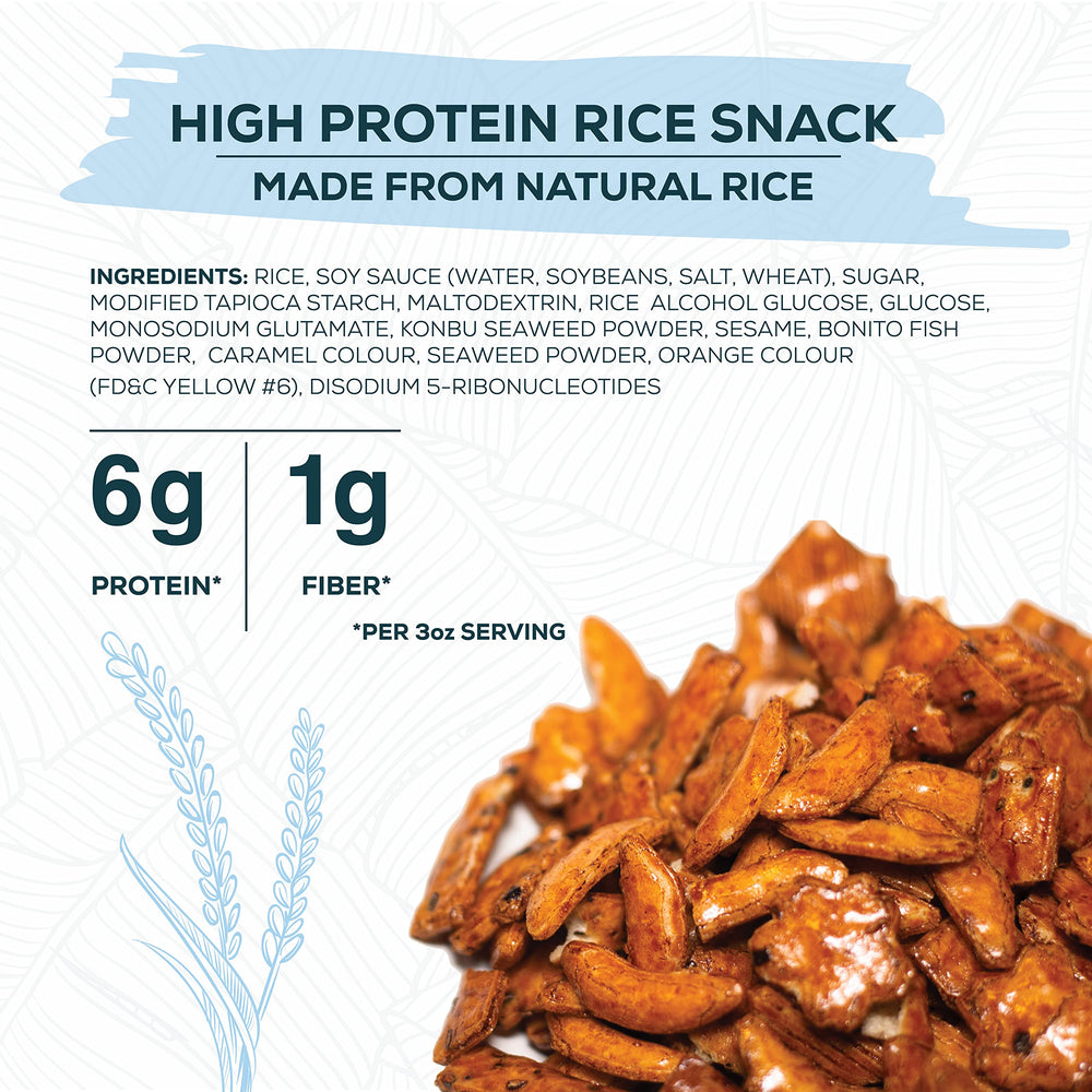 Aloha Right Now Arare rice crackers shoyu glaze close-up for savory crunch.