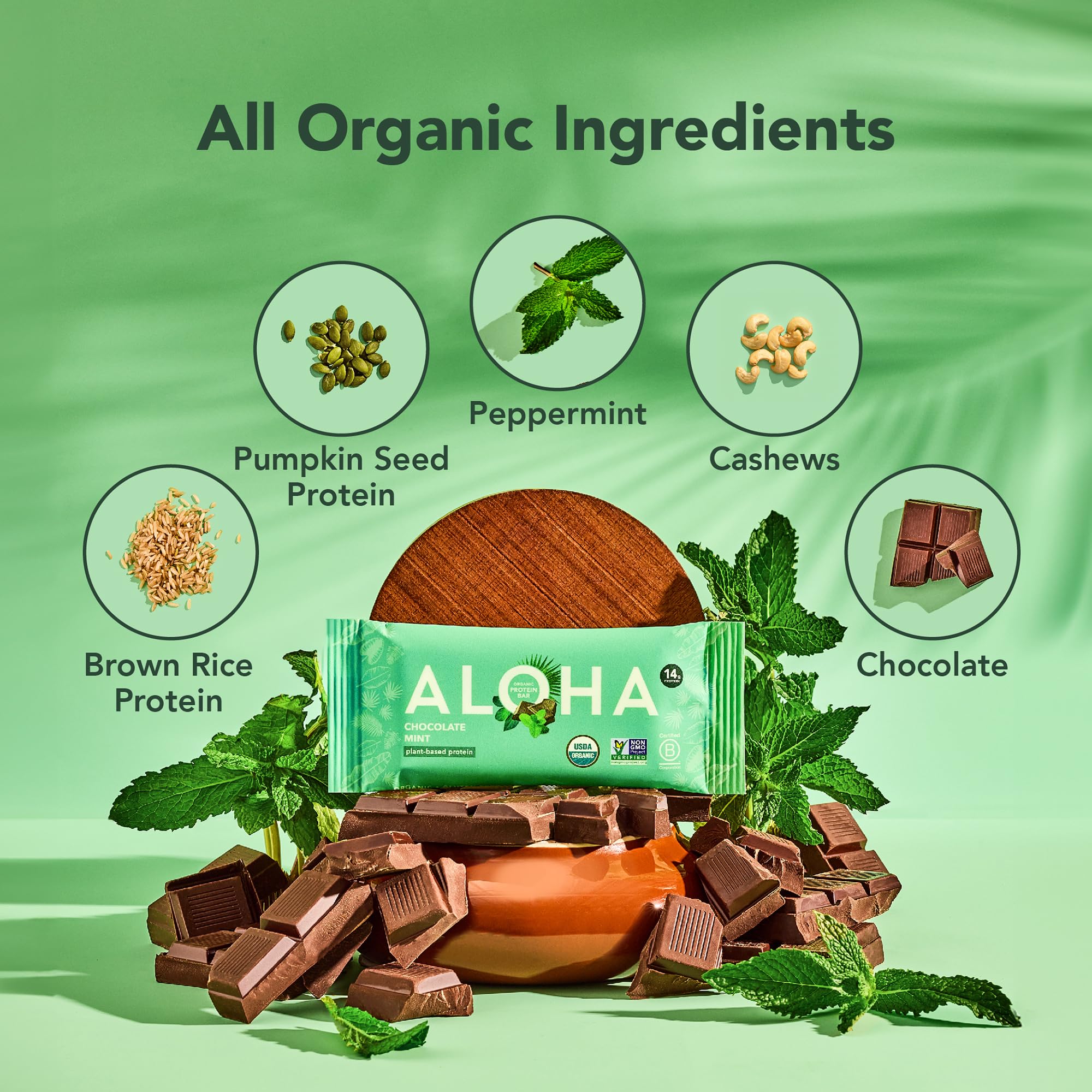 On-the-go snack option from ALOHA Chocolate Mint bar.