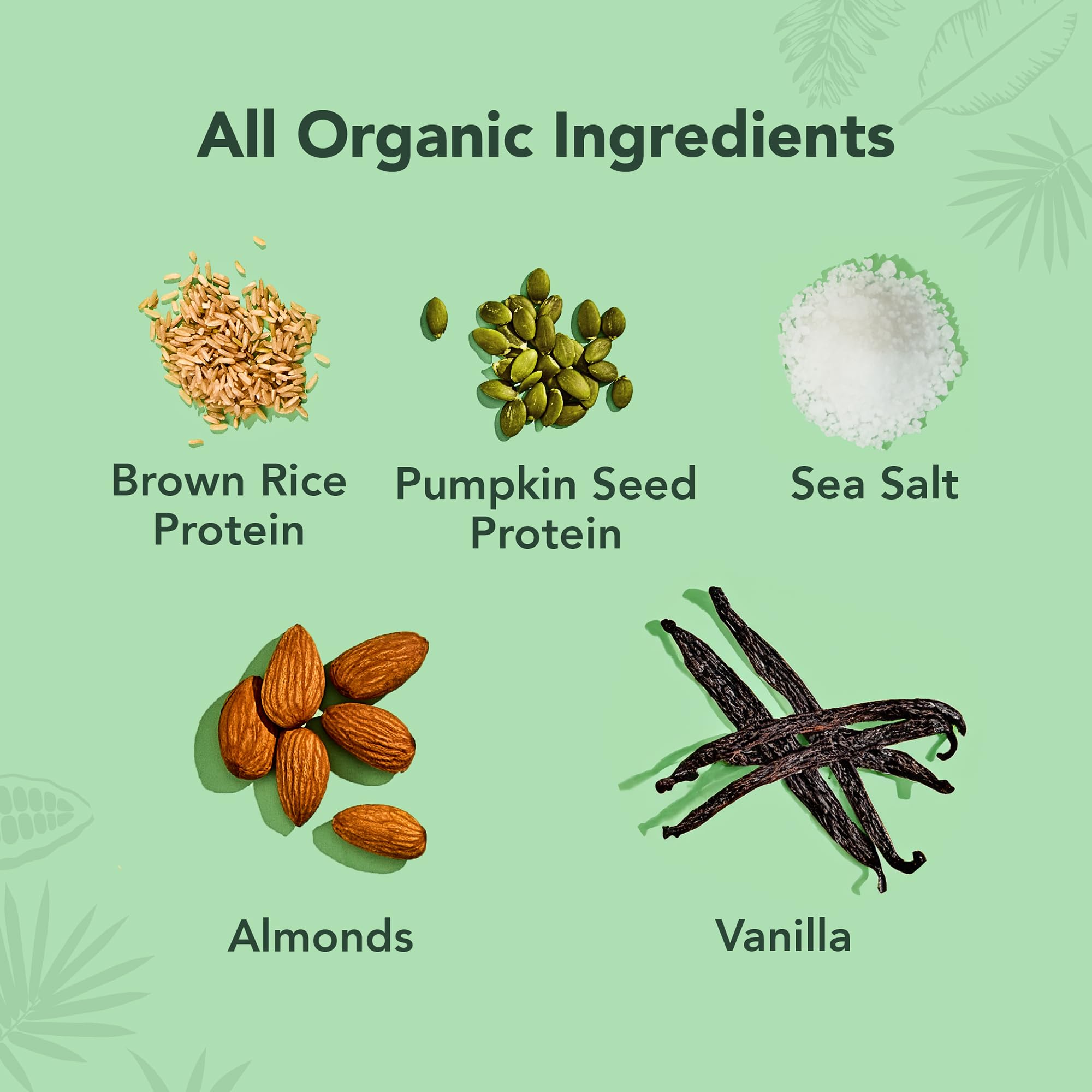 ALOHA Vanilla Almond Crunch bar nutrition label close-up with 14 g protein and 6 g fiber.