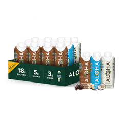 ALOHA Chocolate Sea Salt bottle shows creamy texture for on-the-go protein