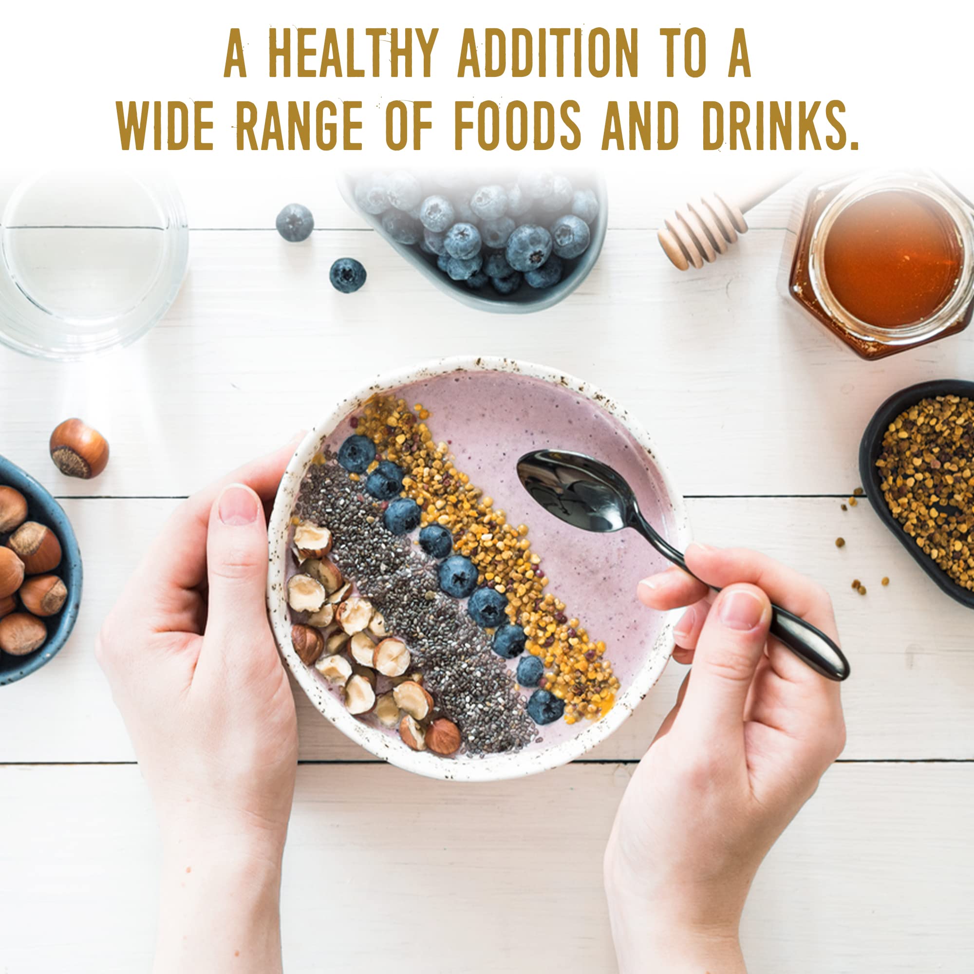 Bee Pollen Granules stirred into a shake for easy supplementation with a natural floral flavor.
