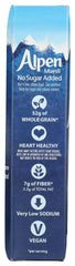 Alpen high-fiber muesli closeup showing texture for lasting fullness.
