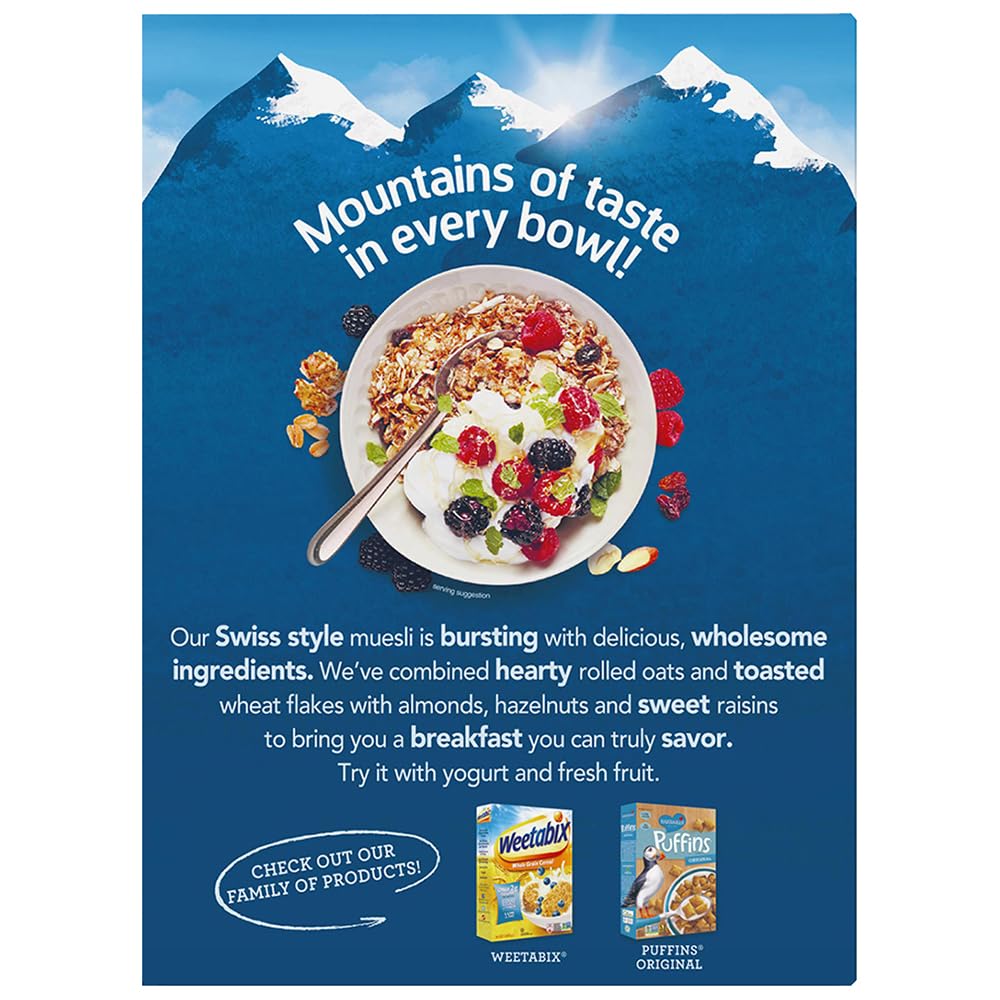 Alpen Muesli No Sugar Added layered in yogurt parfait.