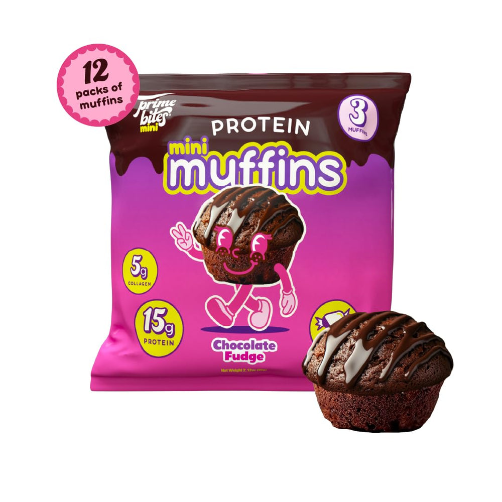 Alpha Prime Bites Minis birthday cake muffin, a tasty protein treat.