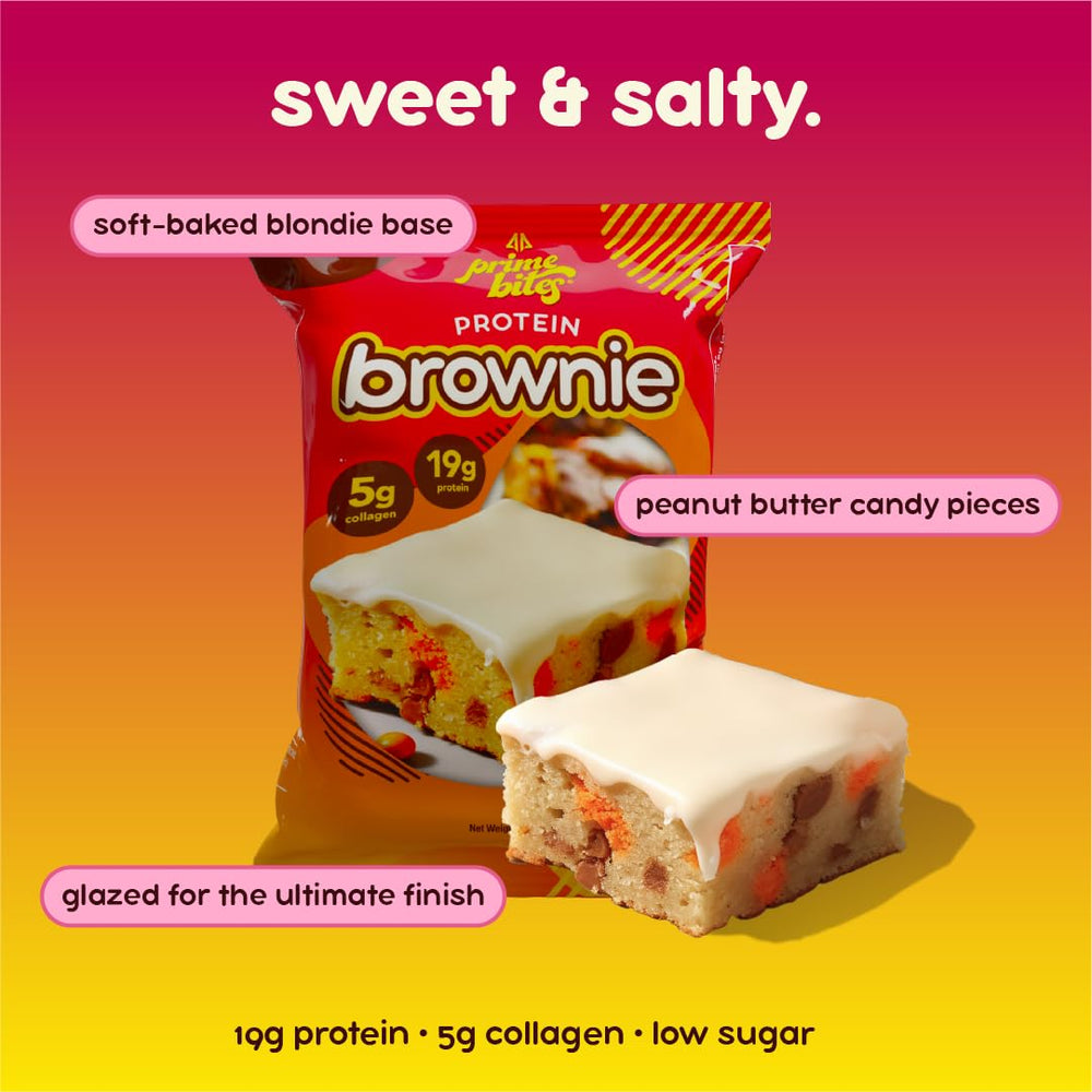 Close-up showing premium whey protein in Alpha Prime Prime Bites brownie
