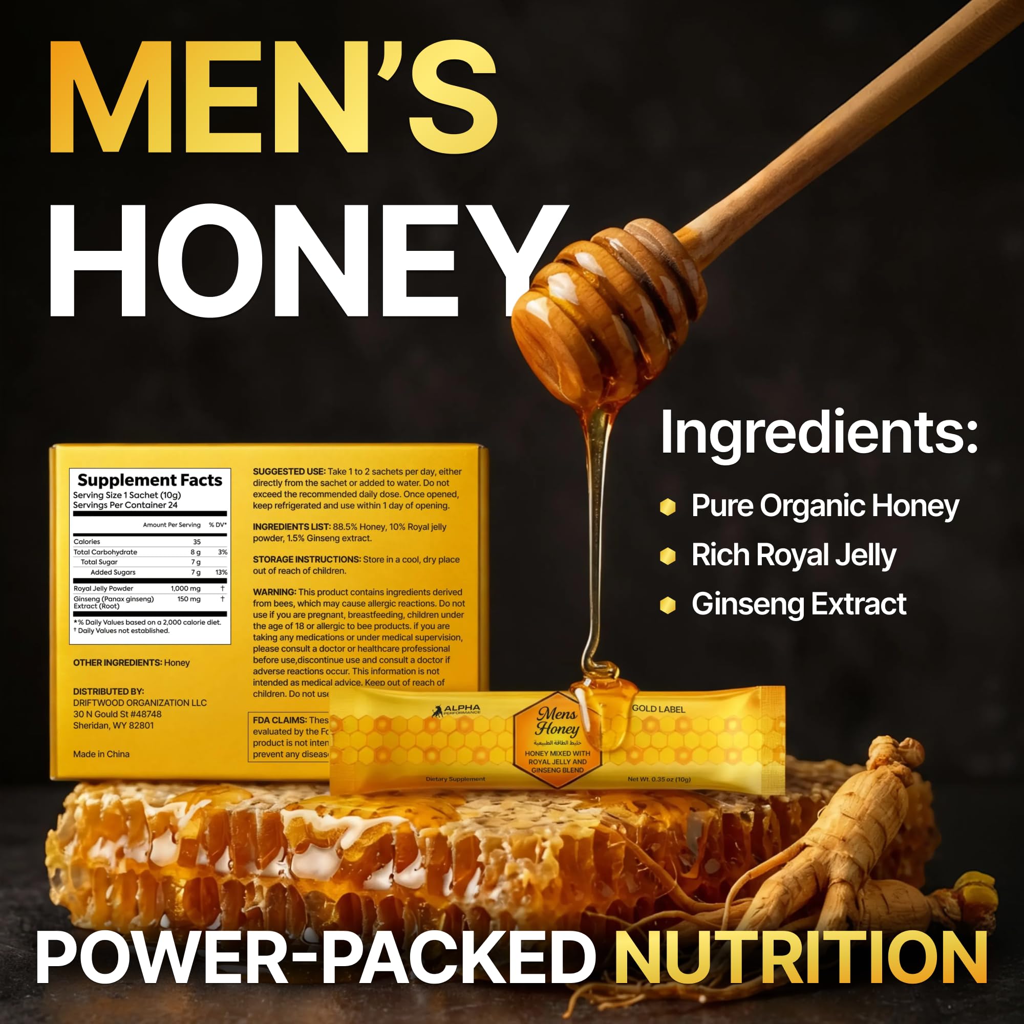 Alpha Performance Mens Gold Honey 24-pack collection for easy portability.