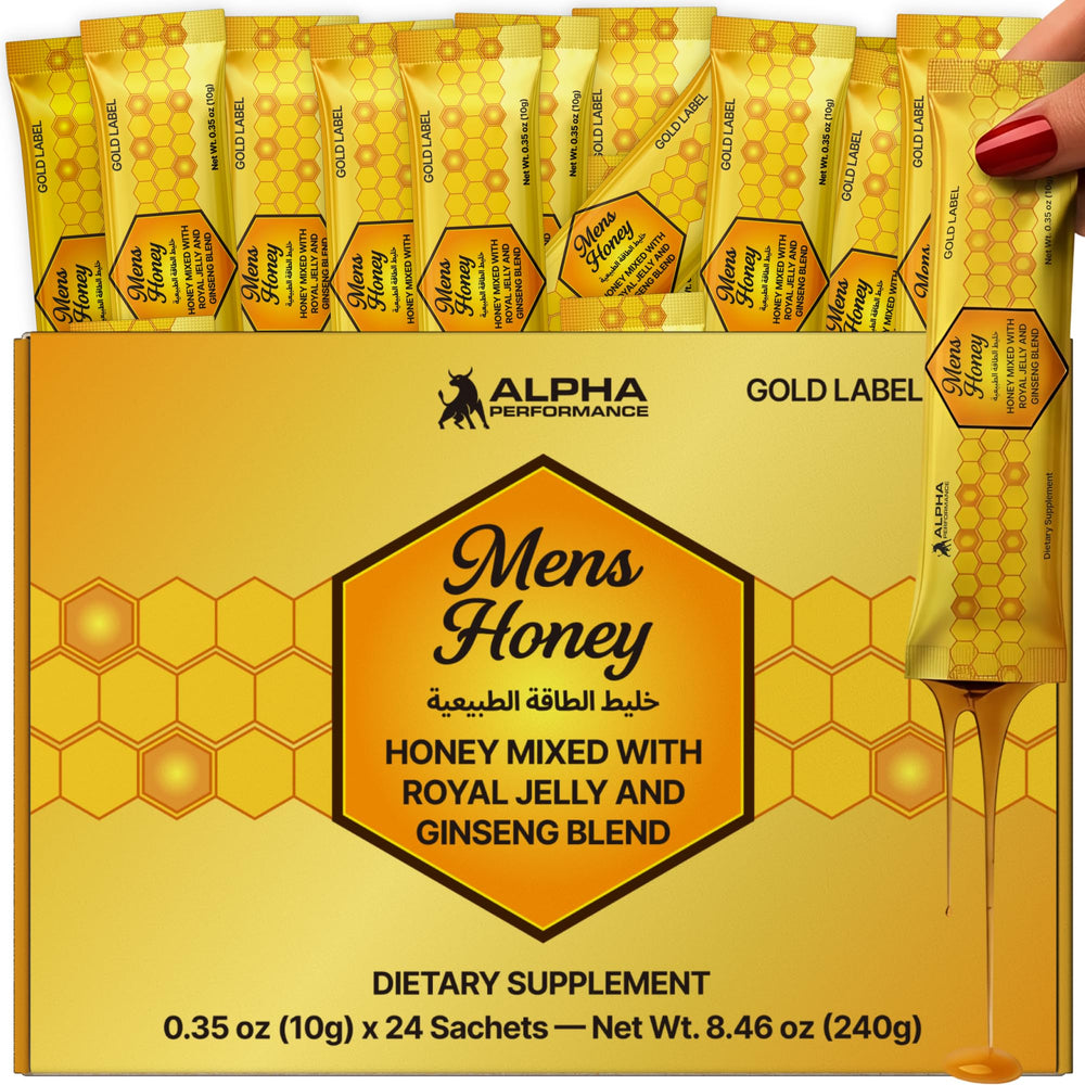 Alpha Performance Mens Gold Honey sachet front, convenient energy support.