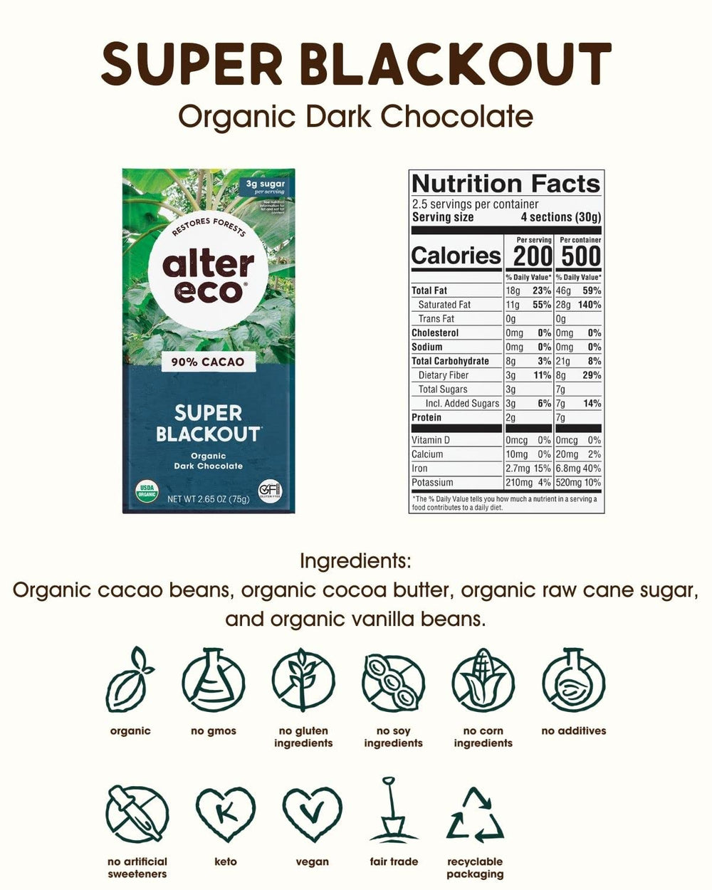 Alter Eco 90 percent cacao bars close-up for intense, cacao-forward tasting.