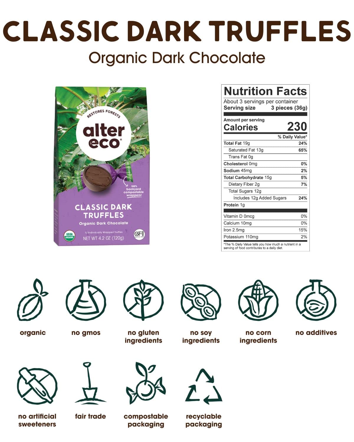 Alter Eco truffles with creamy coconut oil center for a silky bite.