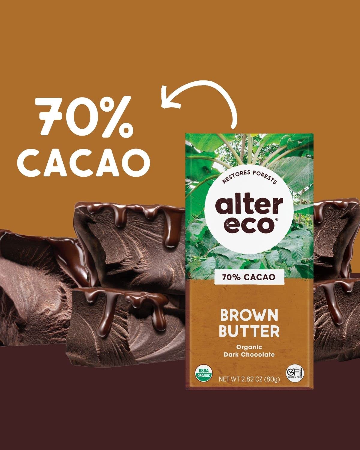 Alter Eco Dark Chocolate Bars fair-trade label visible, supporting farmer communities.