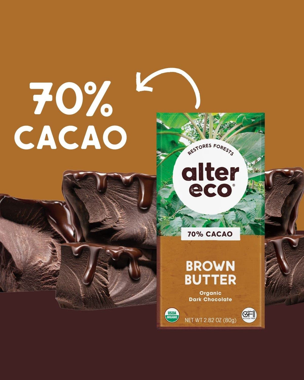 Alter Eco Dark Chocolate Bars fair-trade label visible, supporting farmer communities.
