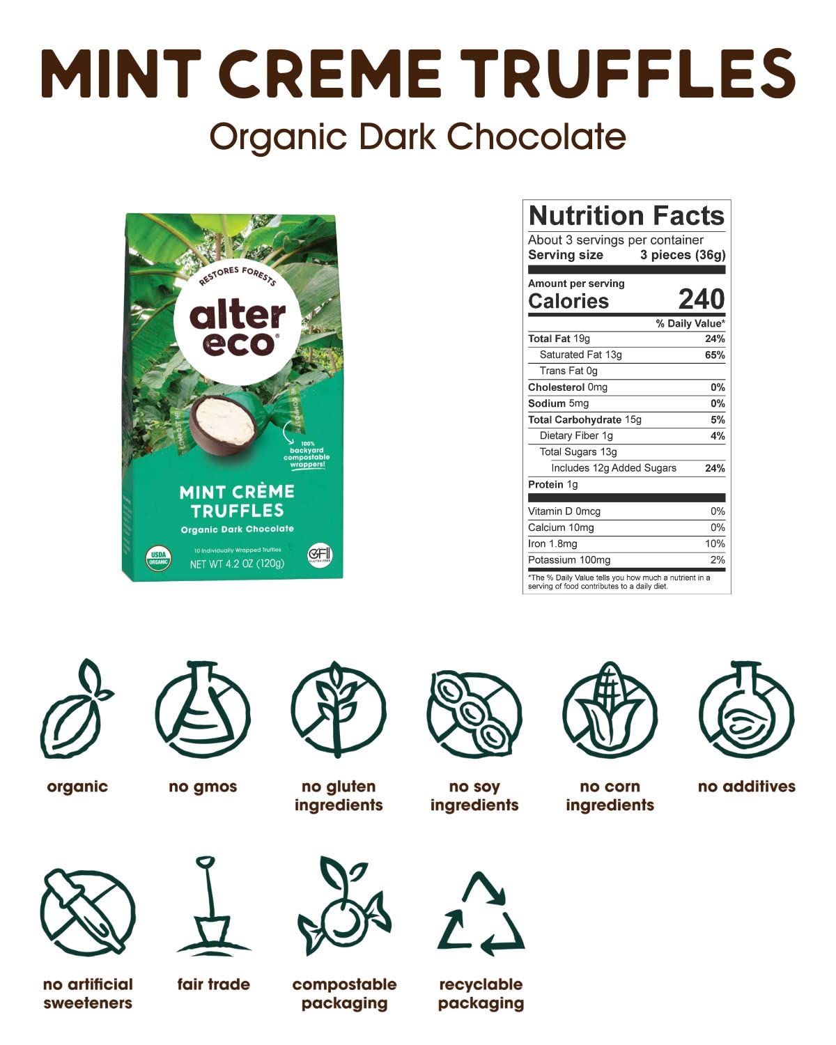 Alter Eco Mint Creme Truffles box open, ideal for gifting