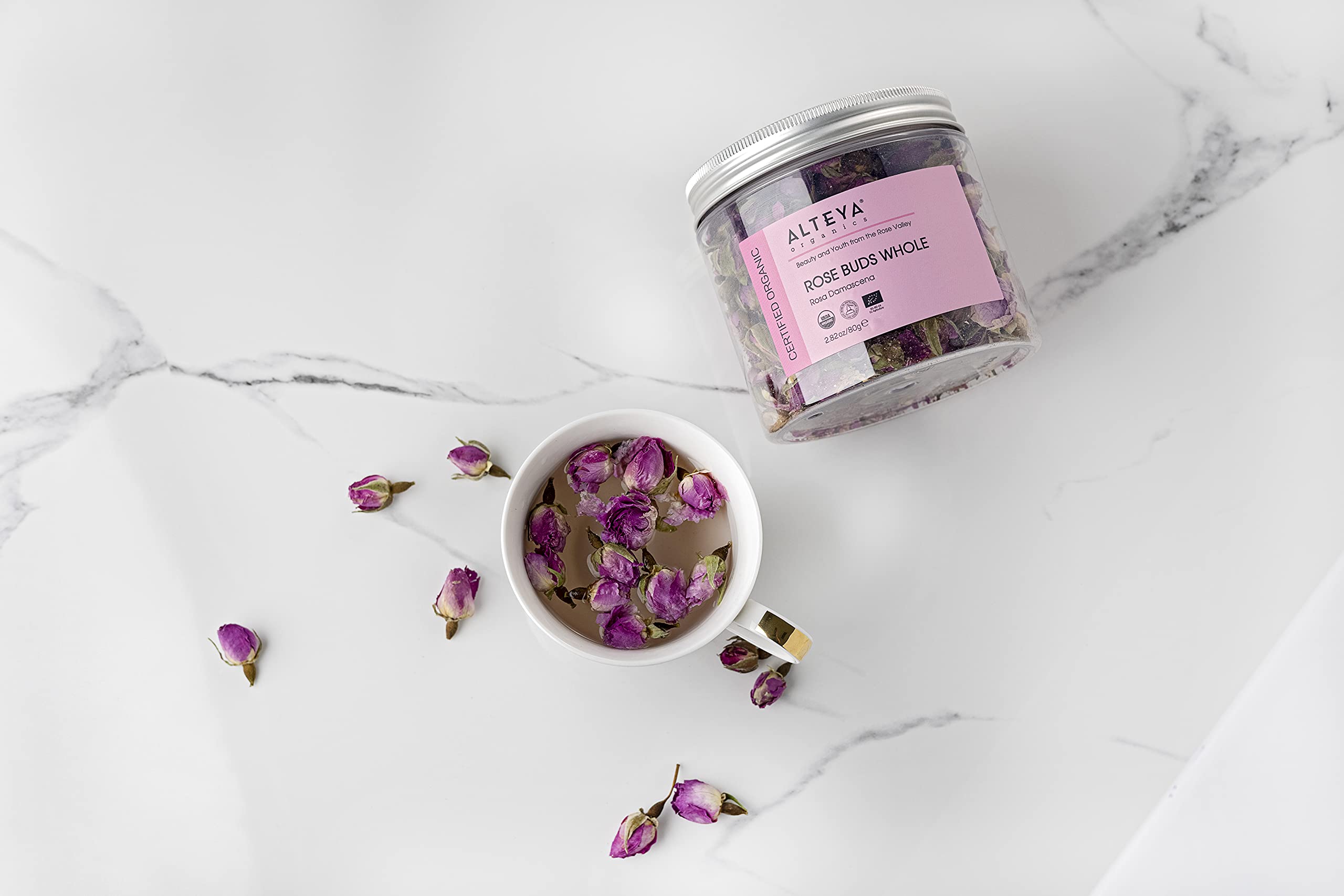 Alteya Organics Rosa Damascena aroma captures complex floral notes for tea.
