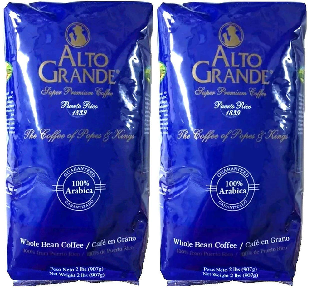 Alto Grande coffee beans in a bag showing rich aroma for home brewing.