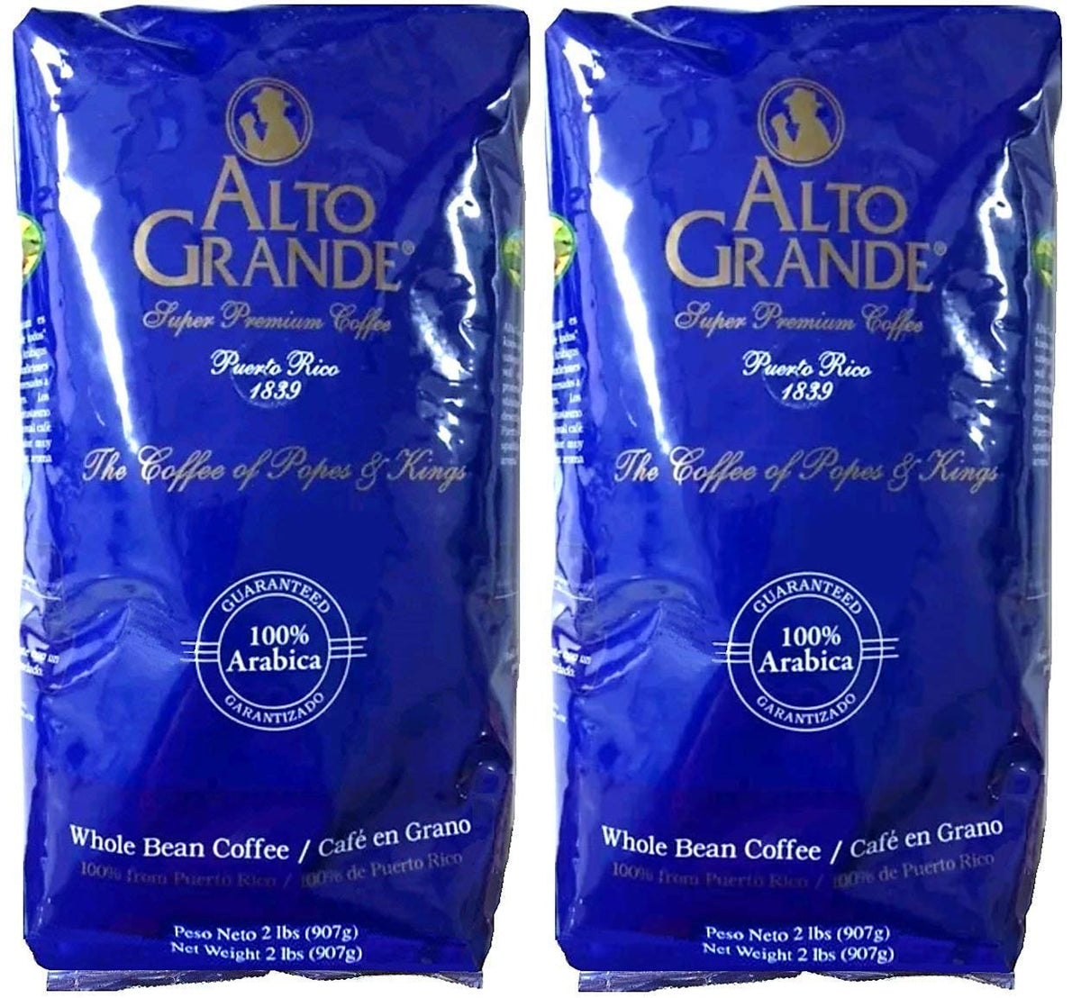 Alto Grande coffee beans in a bag showing rich aroma for home brewing.