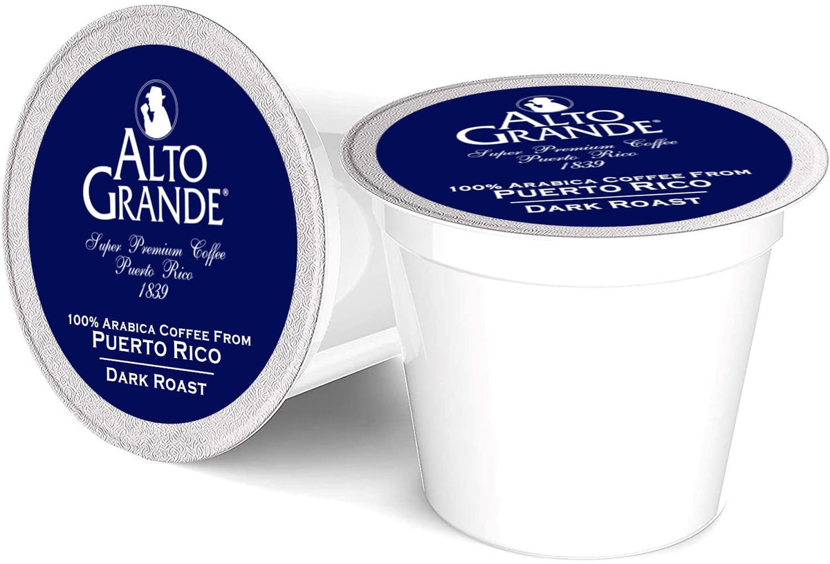 Alto Grande ground dark roast pods in a 72-count box for easy daily brewing.