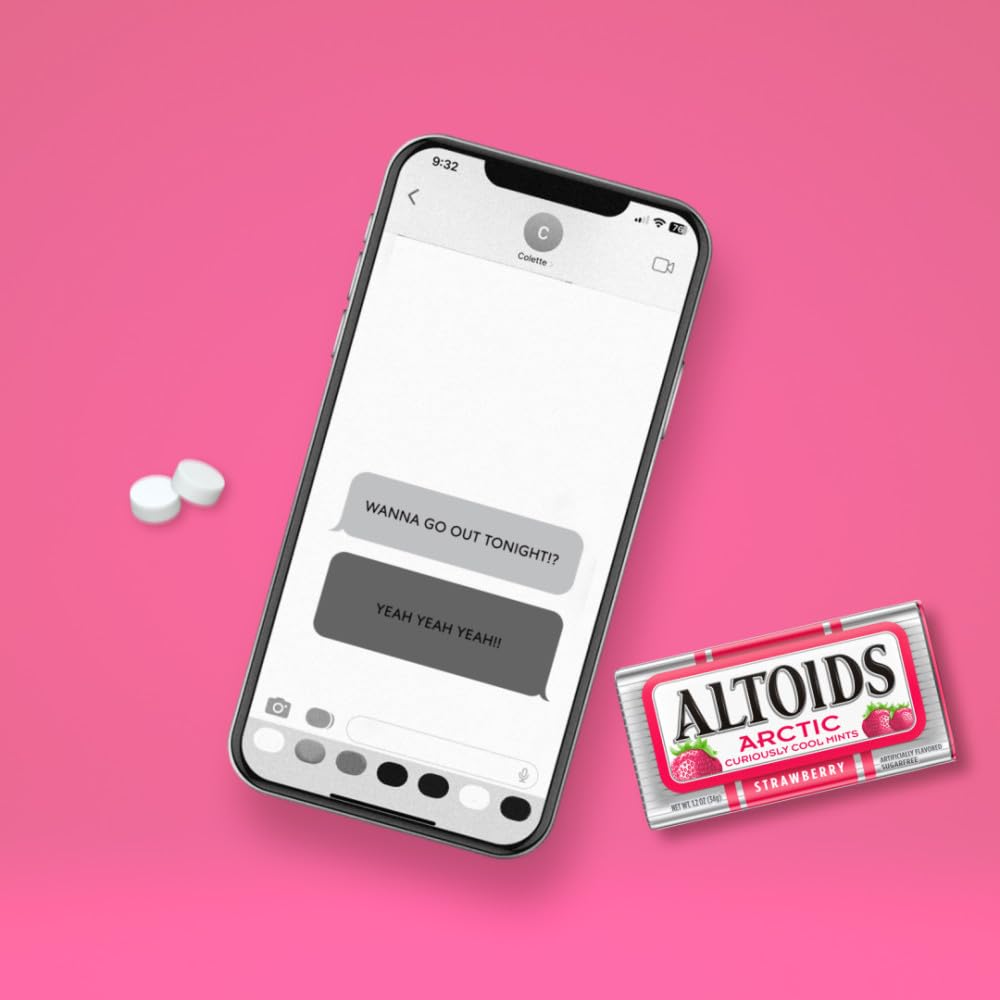 Compact travel tin of ALTOIDS Arctic Strawberry mints for bag carry