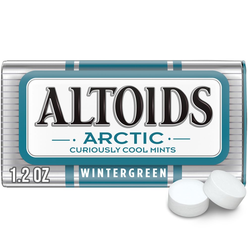 ALTOIDS Arctic Wintergreen sugarfree mints in a stand-up tin for quick fresh breath