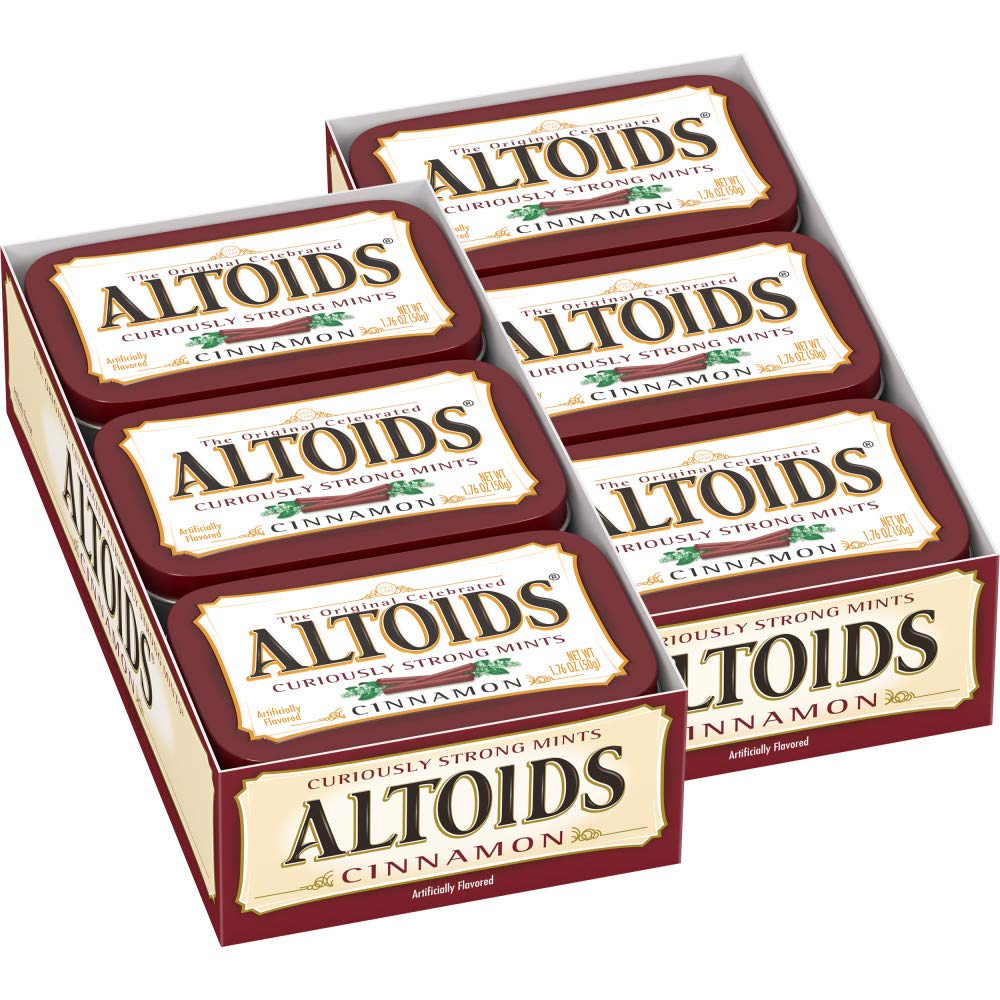 Altoids cinnamon mints tin front view for on-the-go freshness.