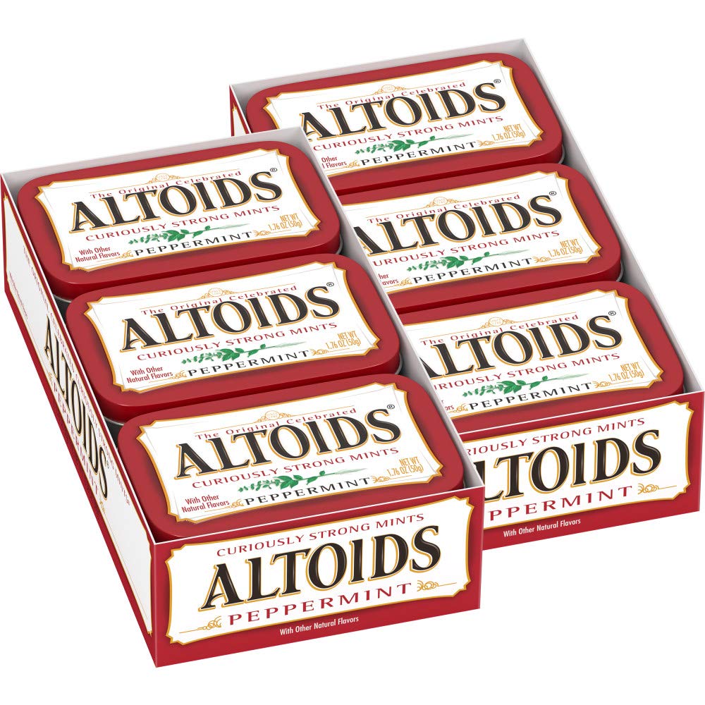 Altoids Classic Peppermint tin close-up for on-the-go freshness.
