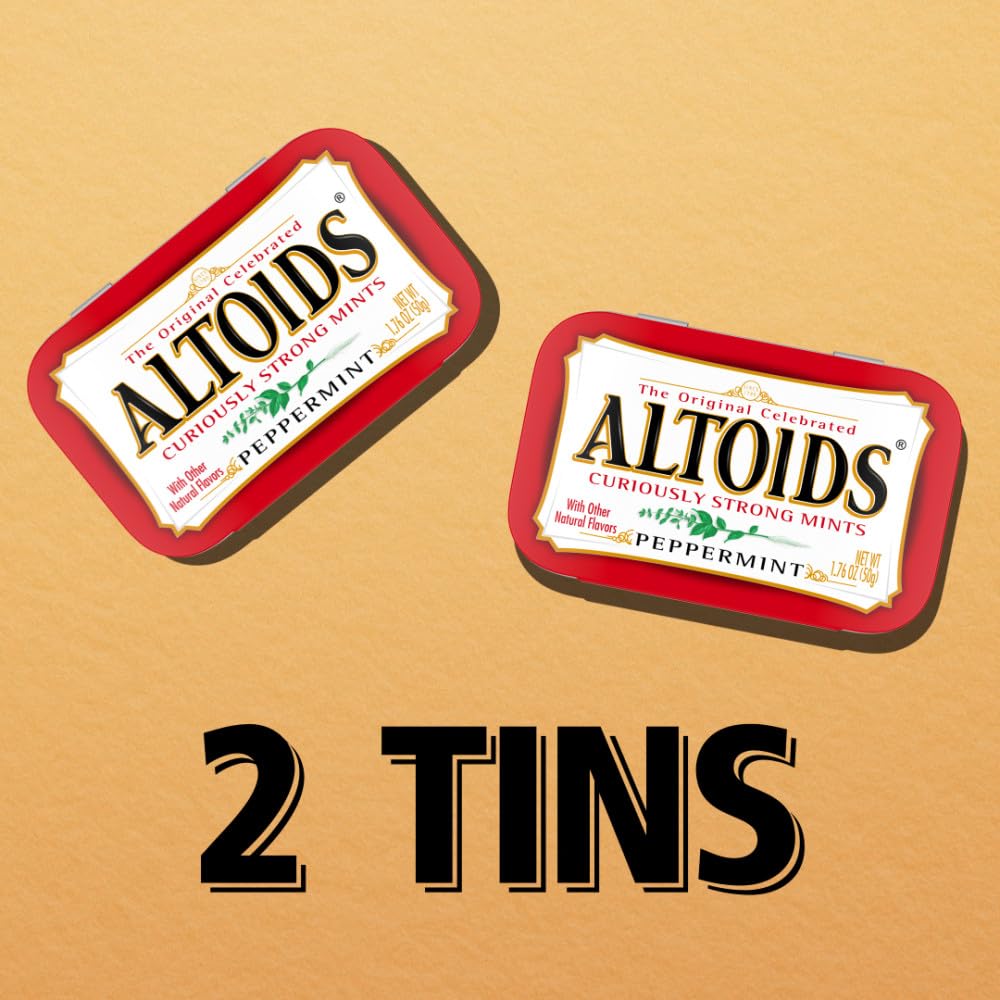ALTOIDS Peppermint mints texture closeup highlights crisp, cooling dots.