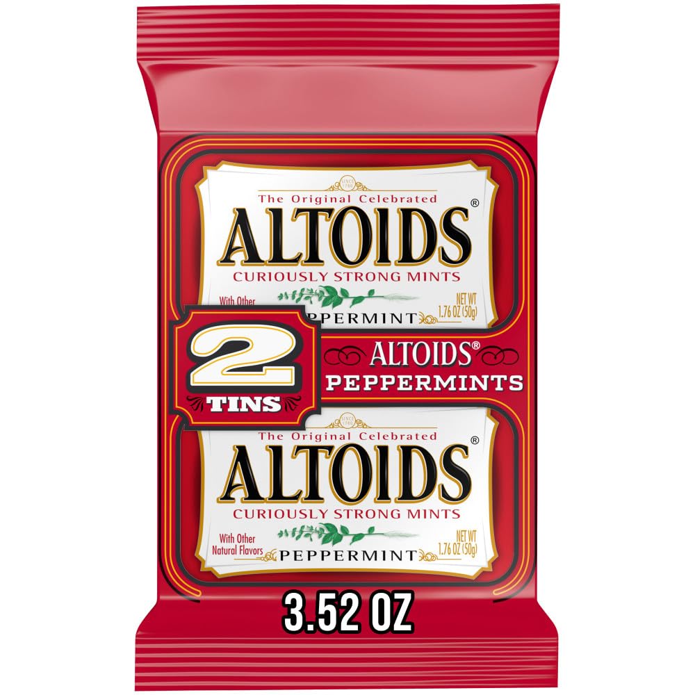 ALTOIDS Peppermint tin front view with two-pack for on-the-go fresh breath.