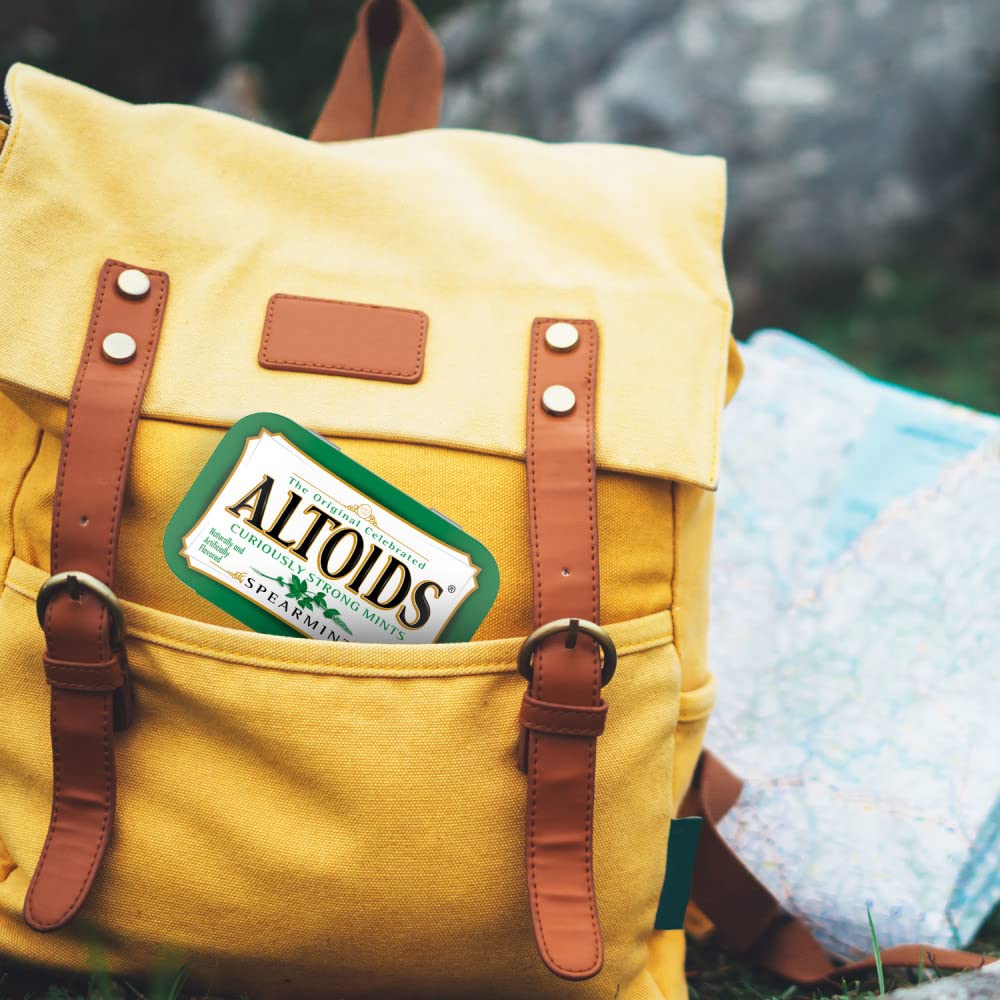 Altoids Spearmint mints pocket-tin travel-ready for on-the-go refreshment.