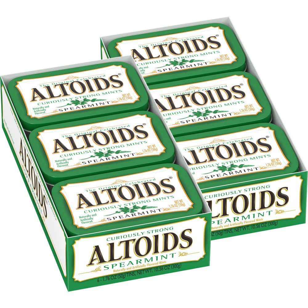 Altoids Spearmint mints in a pocket tin for quick breath refreshment.