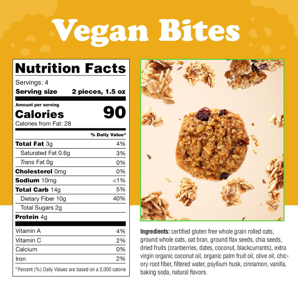 Alyssa's Vegan Oatmeal Bites four-pack packaging for convenient snacking.