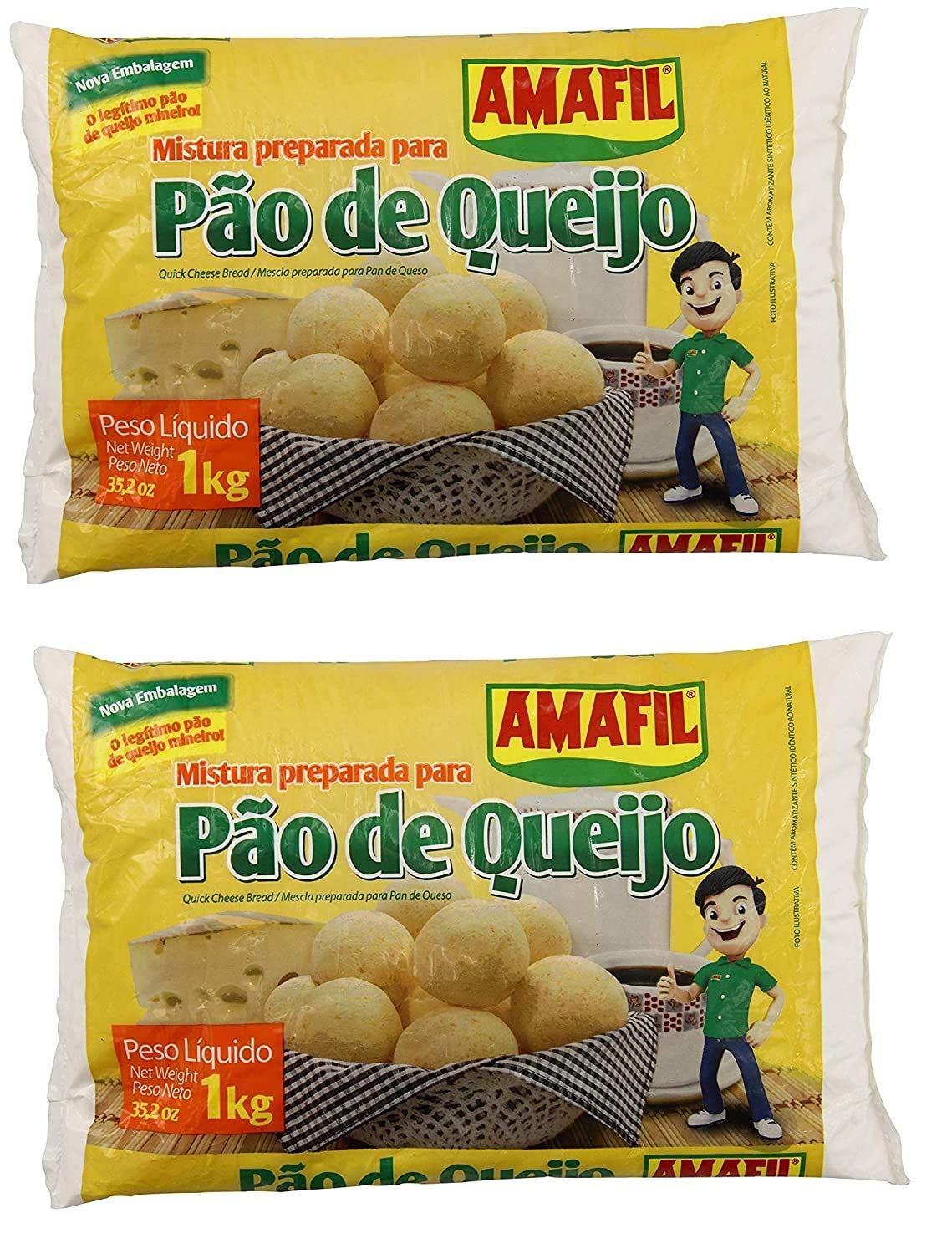 Amafil cheese bread mix bag two-pack shown for convenient pantry storage and quick snacks.