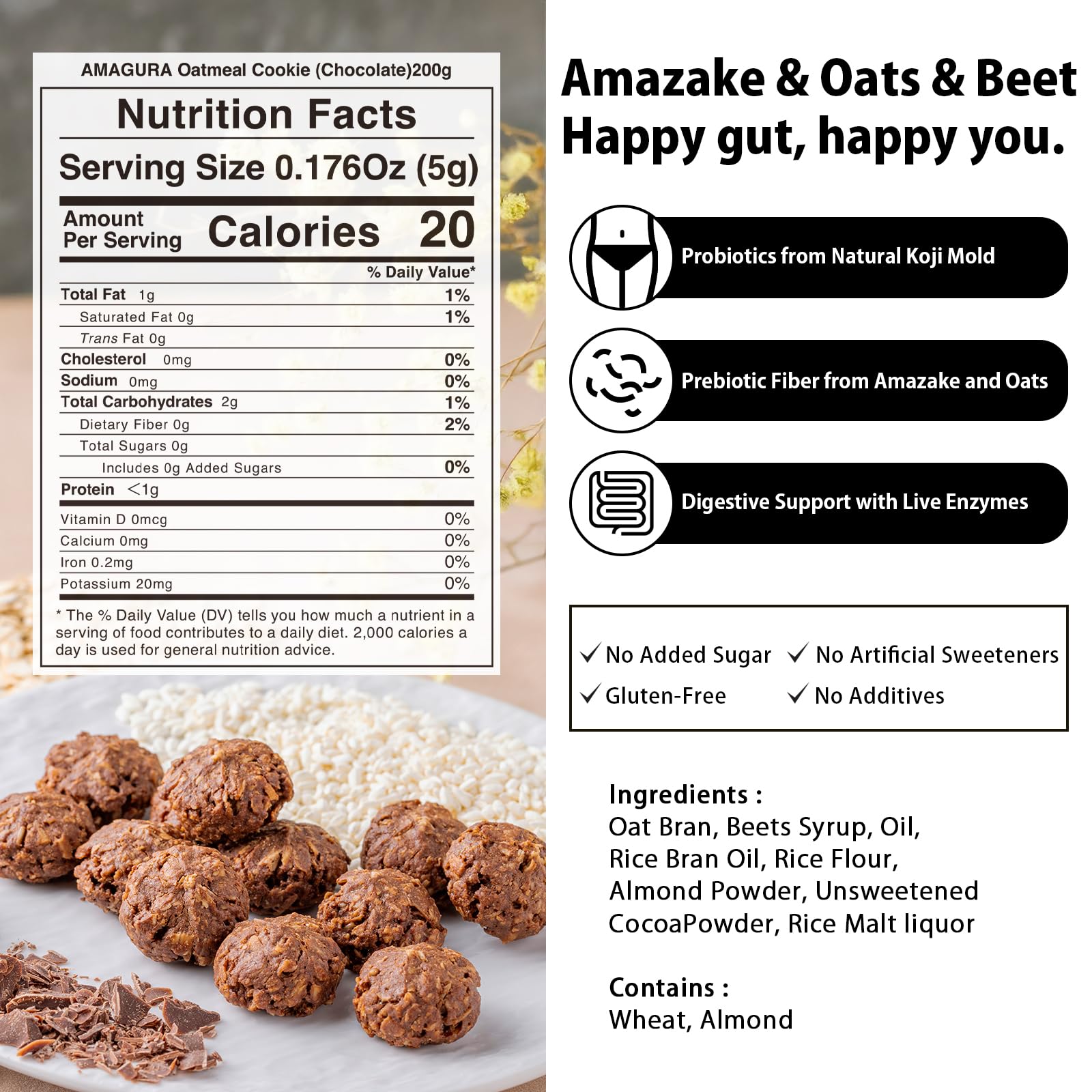 AMAGURA Japanese Amazake Oatmeal Cookies crumble-closeup reveals tender texture and probiotic-friendly appeal