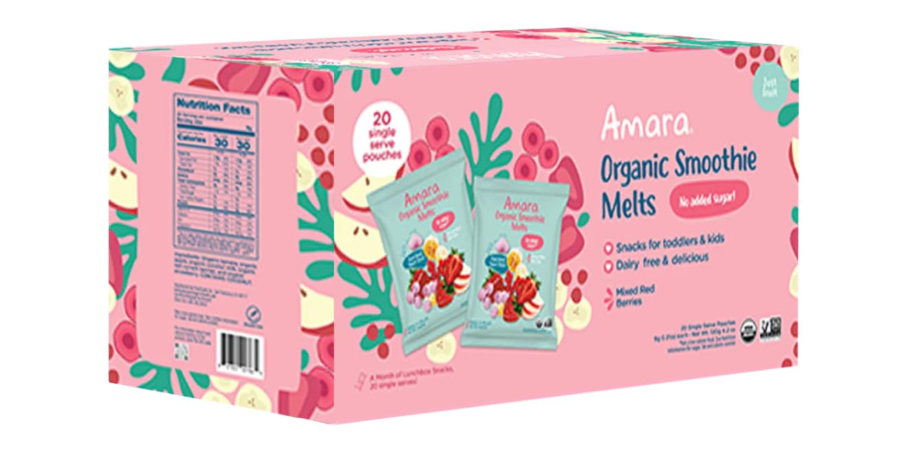 Amara Smoothie Melts mixed berry pouch, mess-free on-the-go snack for toddlers