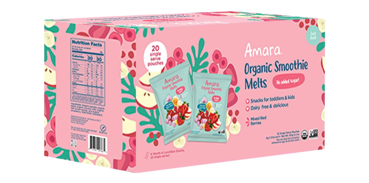 Amara Smoothie Melts mixed berry pouch, mess-free on-the-go snack for toddlers