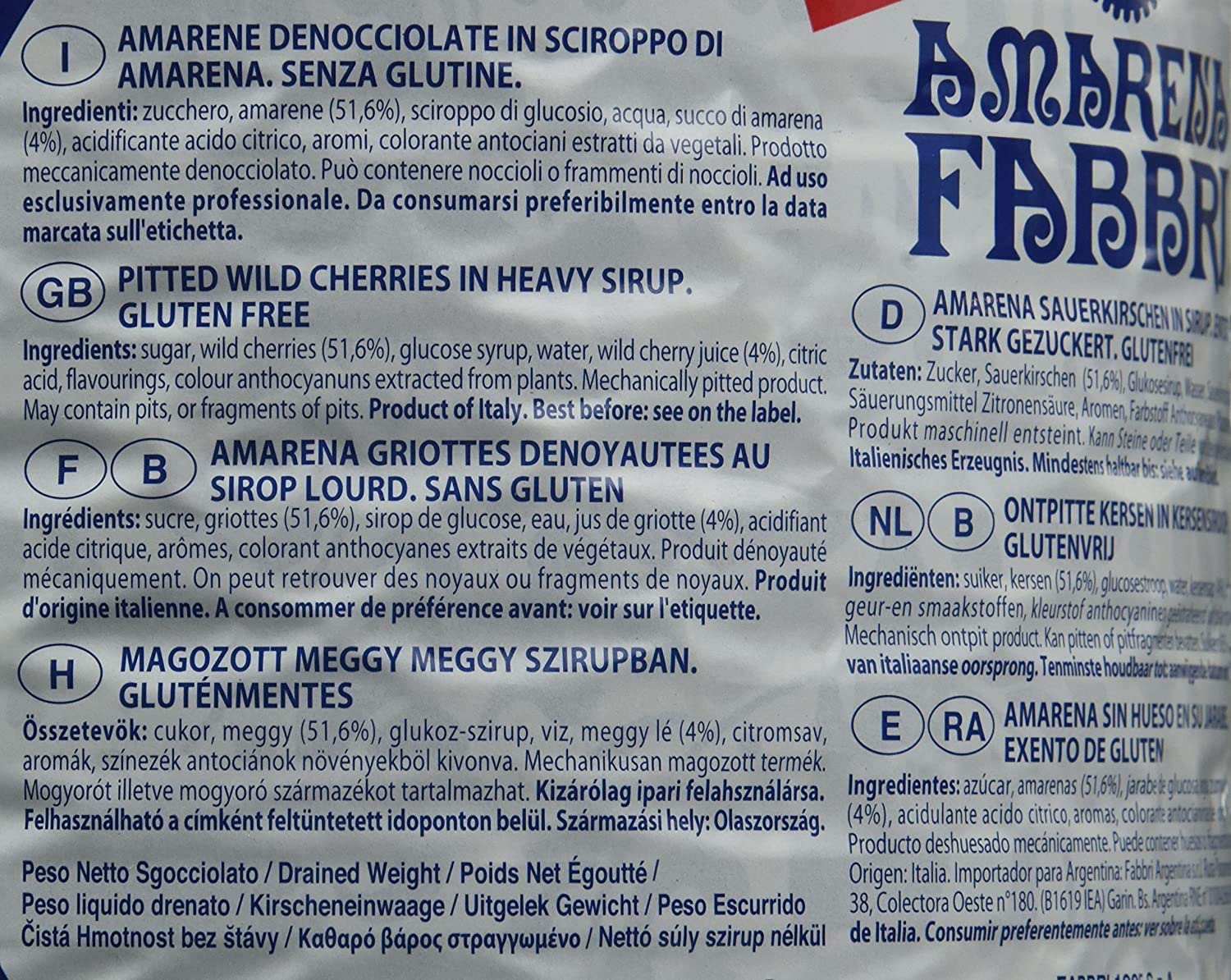 Amarena Fabbri authentic Italian amarenas for premium desserts.
