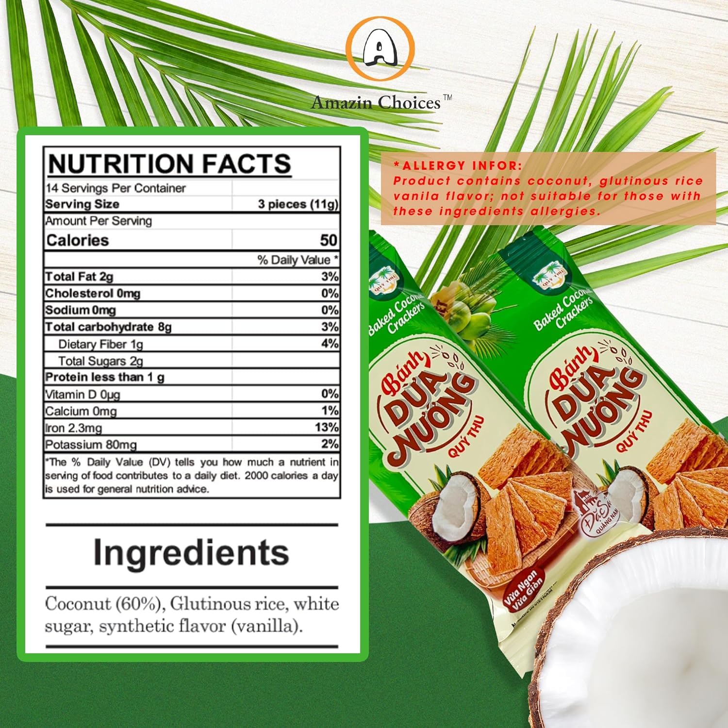 Amazin Choices COCO Crunch crackers showcase toasted coconut flavor and gluten-free crispness, great with coffee.