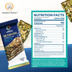 Amazin Choices Seaweed Sheets snack close-up with seeds emphasizes savory bite.