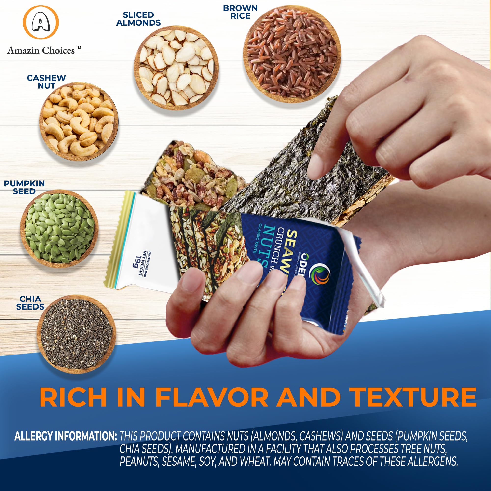 Amazin Choices Seaweed Crunch Bar on the go ready to snack.