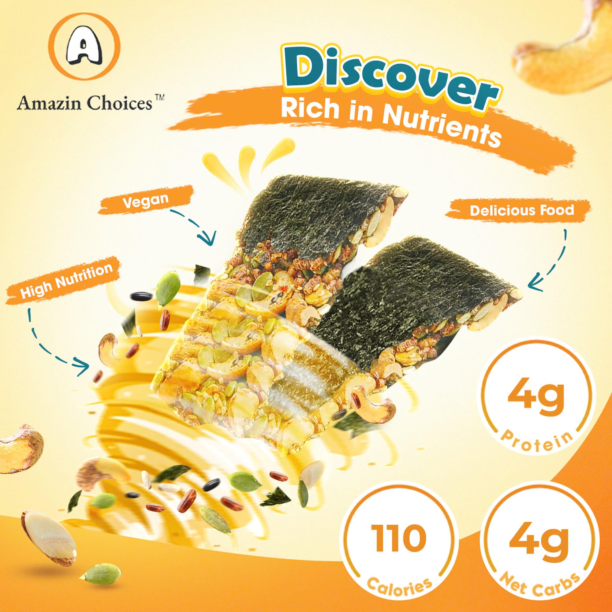 Amazin Choices Vegan Snack Bars Variety Pack displayed for a quick tasty snack.