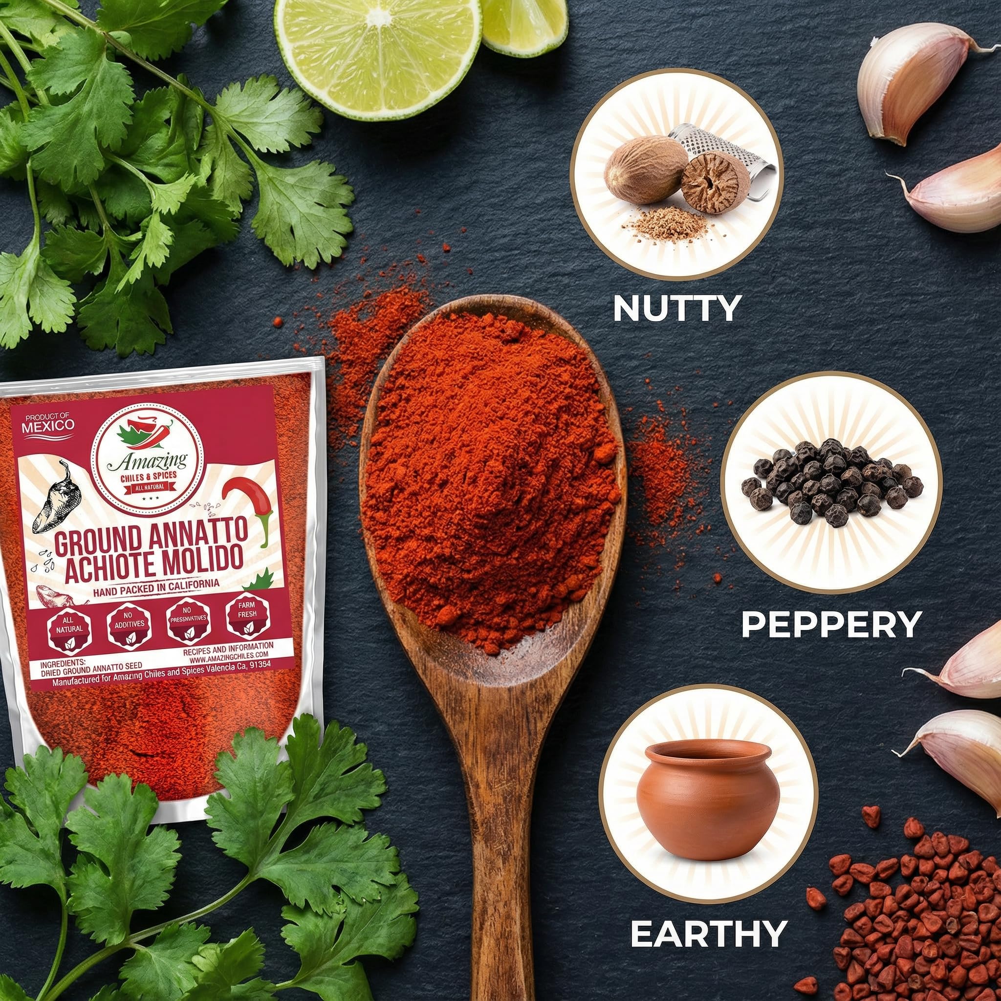 Kitchen scene with Achiote powder from Amazing Chiles & Spices.