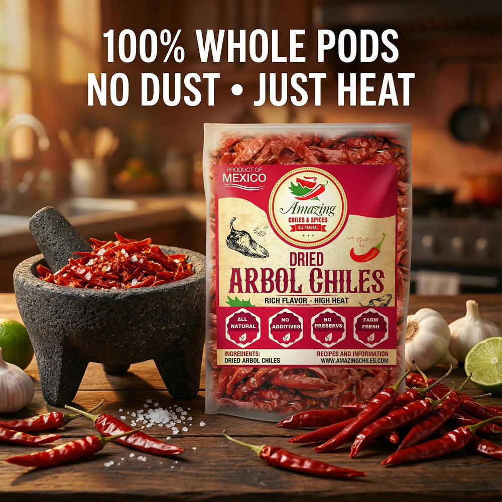 Amazing Chiles Chile De Arbol – resealable bag helps keep peppers fresh.