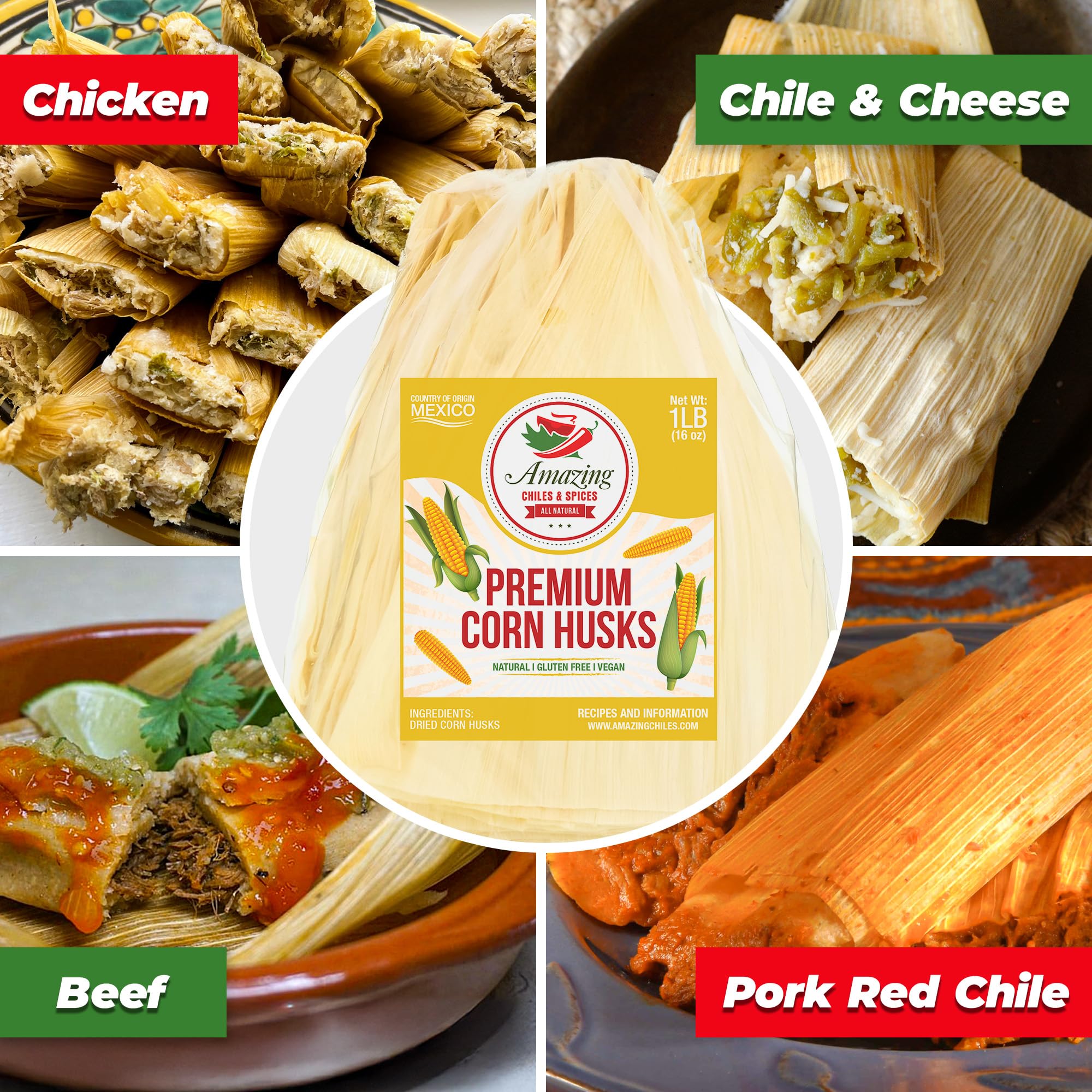 Amazing Chiles & Spices corn husks tamale wraps, sturdy wrappers for even steaming.