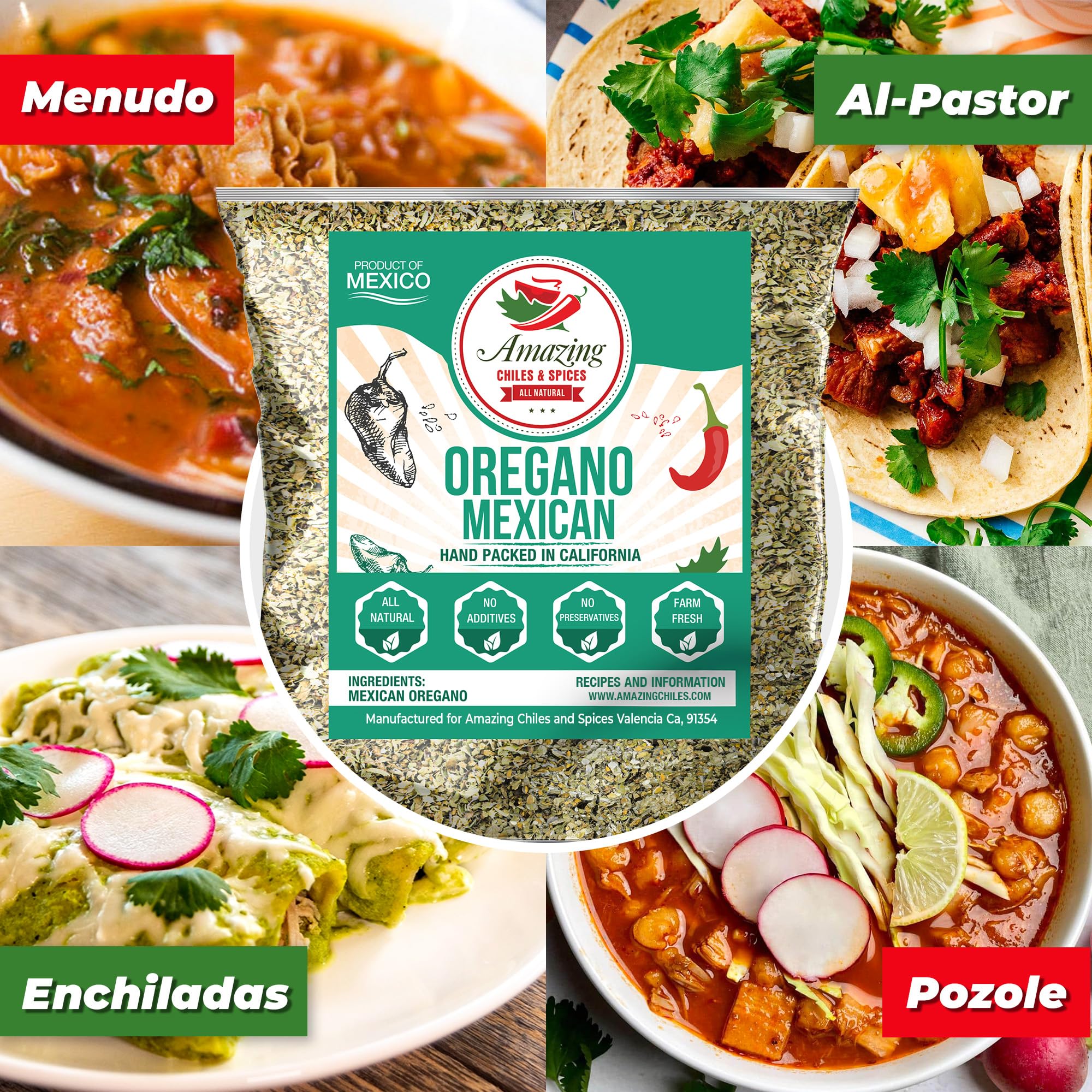 Amazing Chiles & Spices oregano bag seal showcasing freshness