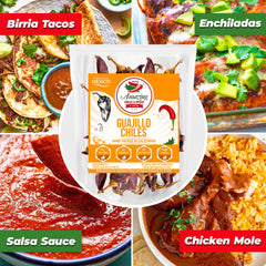 Amazing Chiles & Spices Guajillo chiles close-up highlighting natural color and dried peppers.